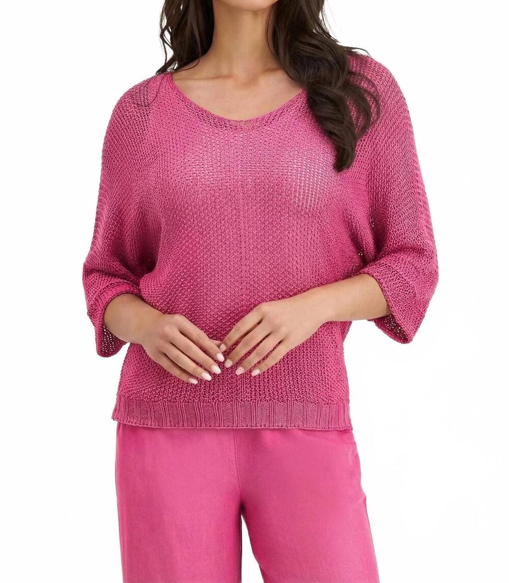 NEW M MADE IN ITALY open weave v-neck sweater in hibiscus
